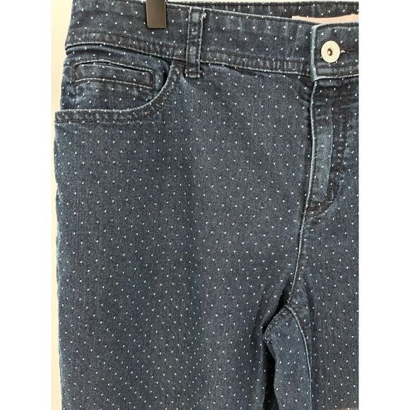 Chicos Ladies Dark Wash Polka Dot Jeans Size 1.5 Straight Leg Lightweight 10 - Picture 5 of 9